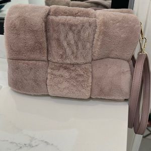 Faux fur woven bag